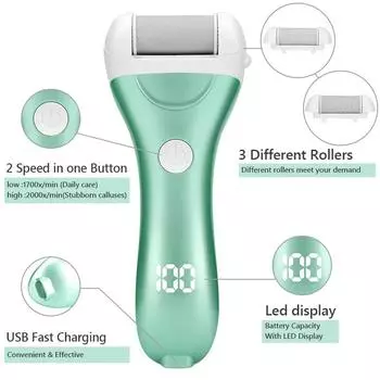 Электрическая пилка для ног с USB-перезаряжаемым дисплеем, 3 шт., шлифовальный отшелушивающий инструмент, сменные головки для удаления мозолей на пятках розовый