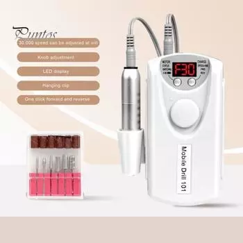 Электрическая пилка для ногтей, 30000 об/мин, аккумуляторная беспроводная пилочка для ногтей с 6-битным ЖК-экраном для полировки ногтей, придания формы, удаления мозолей белый