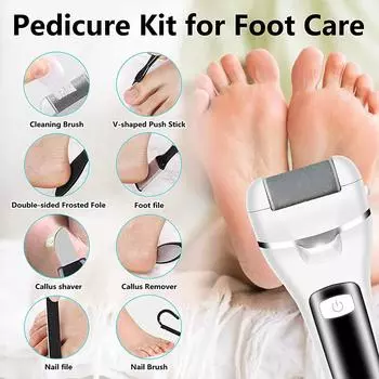 Электрическая пилочка для ног для удаления мозолей, профессиональные инструменты для педикюра для удаления омертвевшей кожи ног, перезаряжаемая шлифовальная машинка для ног, педикюр, пестрый белый