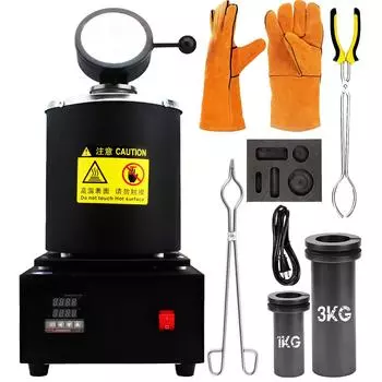 Электрическая плавильная печь для золота, 1400 Вт, электрическая плавильная печь 1 + 3 кг с тиглем и формой для слитков, комплект печи для плавления золота и серебра, машина для тигля