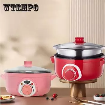 Электрическая плита, бытовая многофункциональная разделенная электрическая нагревательная кастрюля, кастрюля большой емкости, многофункциональная кастрюля для приготовления и тушения 2L розовый