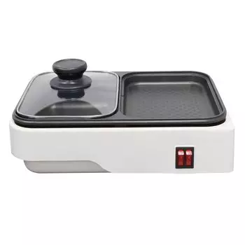 Электрическая плита OHM с двумя конфорками для 1 человека или 2 глубоких горшков, плоская, может кипятить и запекать одновременно, гриль для одного человека Living White Pot, Persons, & Plate,