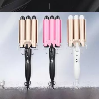 Электрическая плойка Junma с тройным стволом: В виде яичного рулета, волны из лапши и водной ряби. Pink 32mm розовый