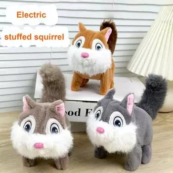 Электрическая плюшевая игрушка белка интерактивная прыгающая подвижная хвостовая игрушка белка для малышей развивающая игрушка для ползания на животе мягкая игрушка для животных коричневый