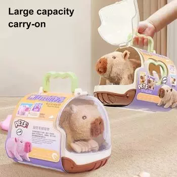 Электрическая плюшевая игрушка капибара интерактивная имитация звука ходячая игрушка для малышей мальчиков и девочек развивающая игрушка для ползания на животе Battery розовый