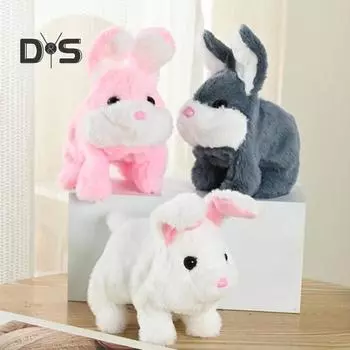 Электрическая плюшевая игрушка кролик интерактивный кролик со звуками и движениями анимированный ходьба шевелящиеся уши подергивание носа подарок для малышей день рождения детей белый