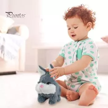 Электрическая плюшевая игрушка кролик интерактивный кролик со звуками и движениями анимированный ходьба шевелящиеся уши подергивание носа подарок для малышей день рождения детей серый