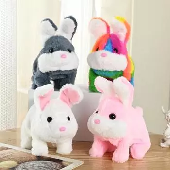 Электрическая плюшевая игрушка кролик интерактивный кролик со звуками и движениями анимированный ходьба шевелящиеся уши подергивание носа подарок для малышей день рождения детей