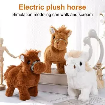 Электрическая плюшевая игрушка-лошадь интерактивная имитация звука ходячая игрушка-лошадь для малышей и мальчиков темно-коричневого