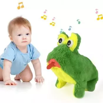 Электрическая плюшевая игрушка-лягушка со звуком, подвижным языком, плюшевая интерактивная ходячая кукла-животное, музыкальная мягкая игрушка для мальчиков зелёный