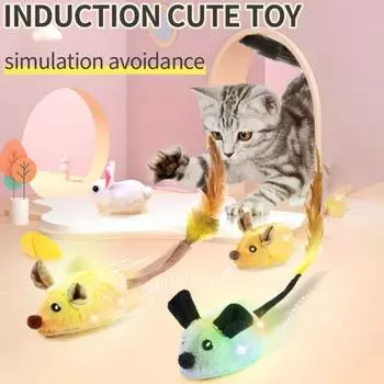 Электрическая плюшевая игрушка-мышь со светодиодной подсветкой, автоматическое преодоление препятствий, интерактивная пищащая игрушка для кошек и собак, перезаряжаемая игрушка-дразнилка для кошек и собак серый