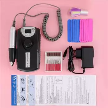 Электрическая портативная дрель для ногтей Pro, 30000 об/мин, перезаряжаемая малошумная акриловая шлифовальная пилочка для средства для снятия маникюра, триммер, кисть, инструмент Black EU Plug