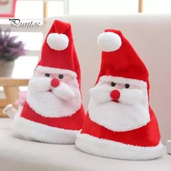 Электрическая поющая танцующая шапка Санты с мигающими огнями Рождественская шапка плюшевая бархатная праздничная шапка для рождественских новогодних вечеринок красный