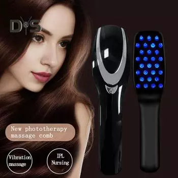 Электрическая расческа для роста волос Профессиональный массажер для кожи головы Красный синий свет Терапия Лечение выпадения волос Портативная электрическая массажная щетка для истонченных волос чёрный