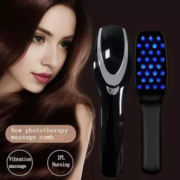 Электрическая расческа для роста волос Профессиональный массажер для кожи головы Красный синий свет Терапия Лечение выпадения волос Портативная электрическая массажная щетка для истонченных волос чёрный