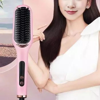 Электрическая расческа для выпрямления волос с отрицательными ионами, регулируемая, противоожоговая, выпрямляющая, завивающая, двойного назначения, щетка для укладки волос us розовый