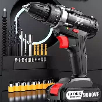 Электрическая ручная дрель из чистой меди, перезаряжаемая литиевая батарея, пистолетная дрель, ударная дрель, бытовая многофункциональная электрическая отвертка a battery чёрный