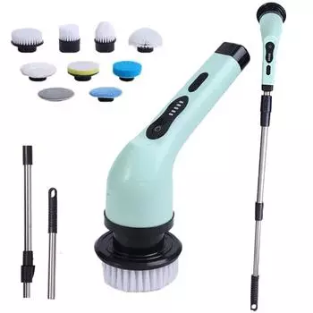 Электрическая щетка для чистки 9-в-1, многофункциональная щетка для чистки кухни, ванной комнаты, вращающаяся беспроводная электрическая чистящая машина зелёный