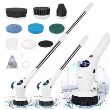 Электрическая щетка для чистки, беспроводная вращающаяся многофункциональная щетка для мытья для кухни, ванной, туалета, щетка для чистки, инструмент для чистки белый