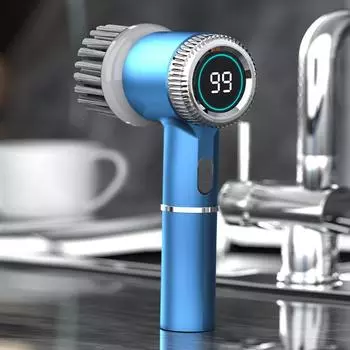 Электрическая щетка для чистки Электрическая вращающаяся щетка для чистки ванной комнаты Электрическая щетка для чистки с 5 сменными насадками синий