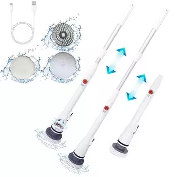 Электрическая щетка для чистки лошадиных сил с 3 сменными насадками, съемными для короткой ручки, для ванной, ванной, плитки, кухонного окна, душа, чистки Free Size белый