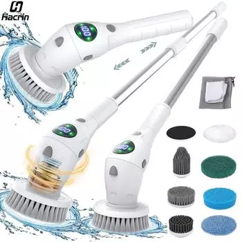 Электрическая щетка для чистки Многофункциональная бытовая щетка для чистки ванной комнаты и туалета 8 в 1 Беспроводная электрическая щетка для чистки белый