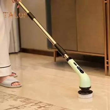 Электрическая щетка для чистки с 3 сменными головками, регулируемой выдвижной ручкой, беспроводная электрическая щетка для чистки зелёный