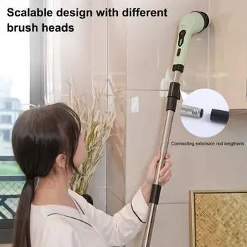 Электрическая щетка для чистки с 3 сменными головками, регулируемой выдвижной ручкой, беспроводным питанием белый