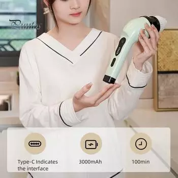 Электрическая щетка для чистки с 3 сменными головками, регулируемой выдвижной ручкой, беспроводная электрическая щетка для чистки зелёный