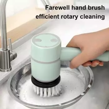 Электрическая щетка для чистки с 6 насадками, сильная мощность очистки на 360 градусов розовый