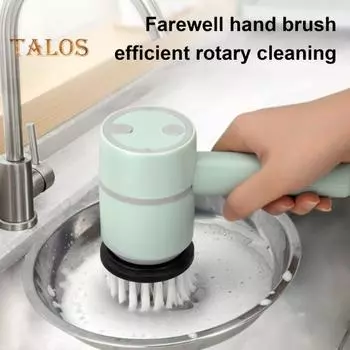 Электрическая щетка для чистки с 6 насадками, мощная мощность очистки, вращение на 360 градусов, длинная ручка, беспроводной электрический скруббер розовый