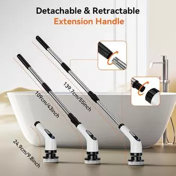 Электрическая щетка для чистки Щетка для душа с 7 сменными насадками-сверлами Беспроводная щетка для чистки с регулируемой ручкой