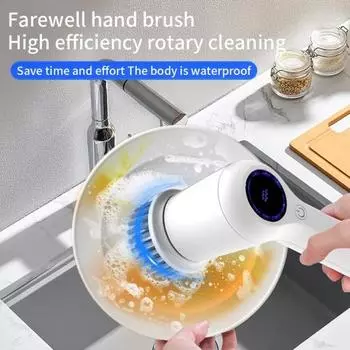 Электрическая щетка для чистки со сменными головками, беспроводная перезаряжаемая щетка для чистки окон раковины в ванной комнате, электрическая щетка с высоким крутящим моментом белый