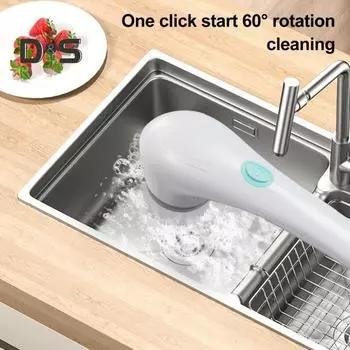 Электрическая щетка для чистки Spin Scrubber, беспроводная, перезаряжаемая, с 5 сменными головками, мощный двигатель, чистящая щетка белый