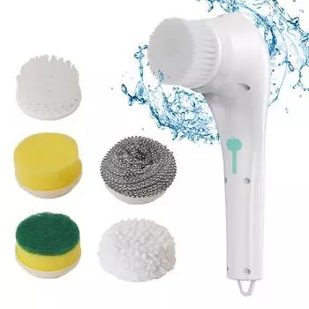 Электрическая щетка для чистки Spin Scrubber, беспроводная, перезаряжаемая, с 5 сменными головками, мощный двигатель, чистящая щетка белый
