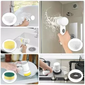 Электрическая щетка для чистки Spin Scrubber Power Scrubber с 5 сменными насадками для чистки Электрическая щетка для чистки Обеденная тарелка Кухня