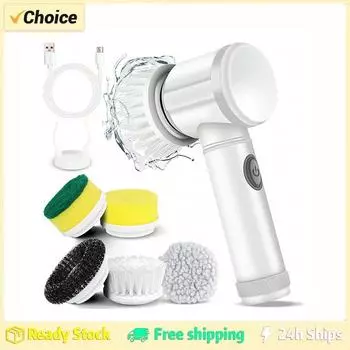 Электрическая щетка для чистки Spin Scrubber Power Scrubber с 5 сменными насадками для чистки Электрическая щетка для чистки Обеденная тарелка Кухня