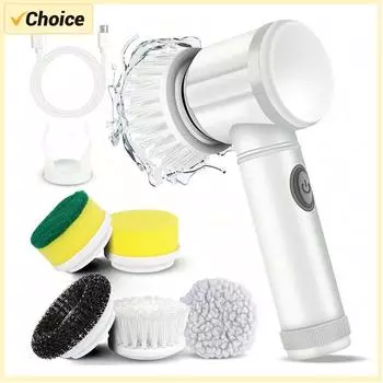 Электрическая щетка для чистки ванной комнаты, кухонная вращающаяся щетка-скруббер с 5 сменными головками, мощная ручная перезаряжаемая щетка для душа