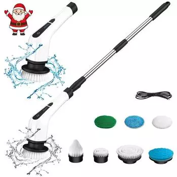 Электрическая щетка для чистки ванной комнаты с 7 сменными насадками и удлинителем 100*200*1500mm белый