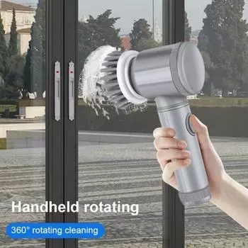 Электрическая щетка для чистки Yousheng, беспроводная, мощная, вращающаяся на 360 градусов, щетка для чистки полов, плитки, мебели, кухни, ванной комнаты с 5 насадками Six-piece set