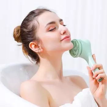 Электрическая щетка для спины и тела для пилинга, массажа, водонепроницаемая, автоматическая вращающаяся щетка для ванны со съемными 6 насадками, перезаряжаемая двойная ручка мятный зеленый
