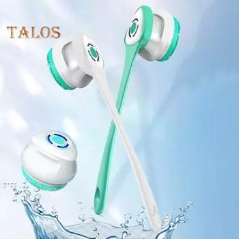 Электрическая щетка для спины и тела для пилинга, массажа, водонепроницаемая, автоматическая вращающаяся щетка для ванны со съемными 6 насадками, перезаряжаемая, двойная мятный зеленый