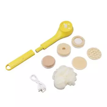 Электрическая щетка для ванны, отшелушивающая, многофункциональная, с 6 насадками, автоматическое вращение для принятия душа жёлтый