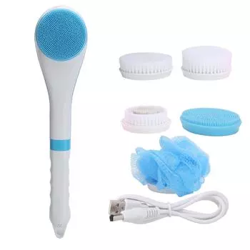 Электрическая щетка для ванны с 5 щетинками, многофункциональная длинная ручка, массаж, 6 передач синий