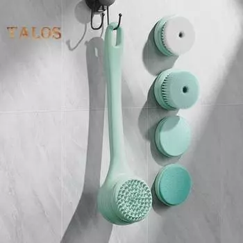 Электрическая щетка для ванны с двойной ручкой и 3/5 насадками, автоматически вращающаяся отшелушивающая щетка для душа, водонепроницаемая щетка для тела, щетка для спины, глубокая очистка A