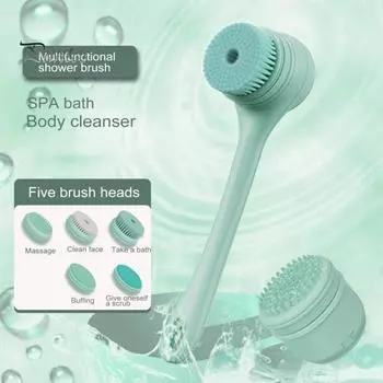 Электрическая щетка для ванны с двумя ручками и 5 насадками, автоматически вращающаяся отшелушивающая щетка, двухскоростная водонепроницаемая настенная щетка для душа белый