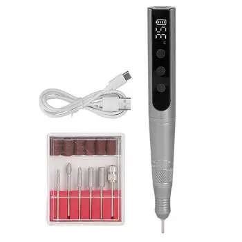 Электрическая шлифовальная машинка для ногтей, полировщик ногтей, 35000 об/мин, портативная, перезаряжаемая, маникюр, педикюр, лак для ногтей серый
