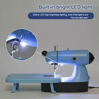 Электрическая швейная машина с платой расширения, светодиодный дизайн, быстрая строчка, компактная портативная вилка стандарта США, швейная машина для штор для одежды своими руками US Plug озеро синий
