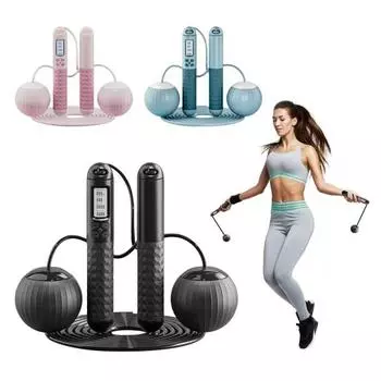 Электрическая скакалка со стойкой, стальной трос, утяжеленный мяч, регулируемая нескользящая ручка синий