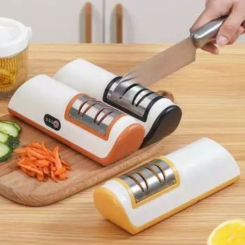 Электрическая точилка для ножей, перезаряжаемая, 2-ступенчатая, безопасная конструкция, точилка для ножниц для кухни, быстрое и эффективное лезвие чёрный